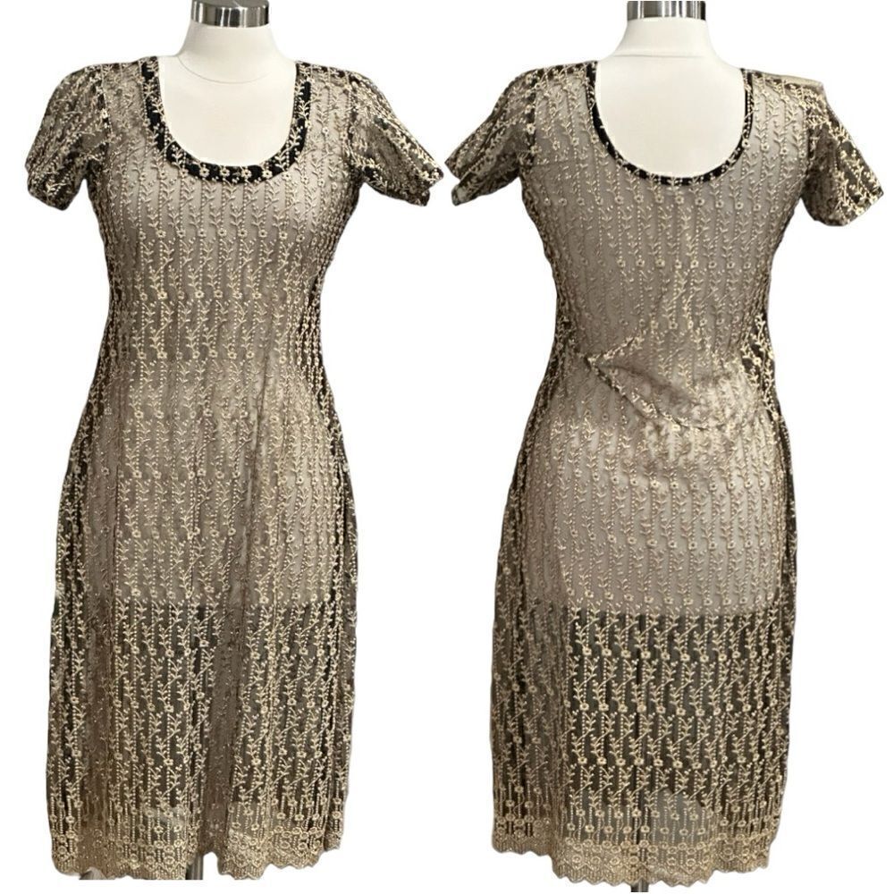 Gorgeous Black and Gold Embroidered Net Tunic Shirt in the Size Medium